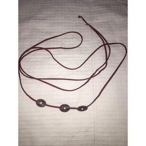 Burgundy and gold choker tie necklace